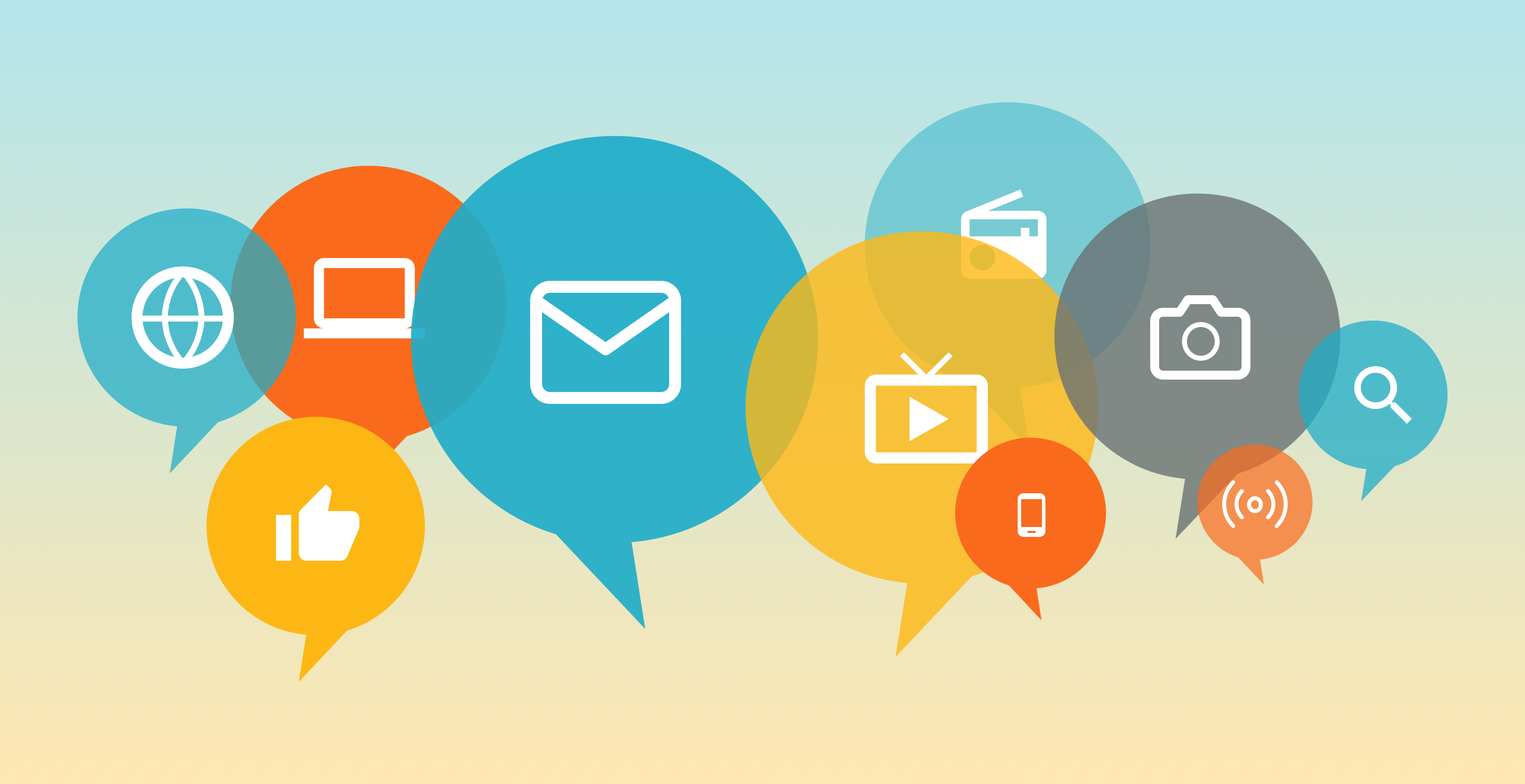 Graphic showing various symbols related to digital communication