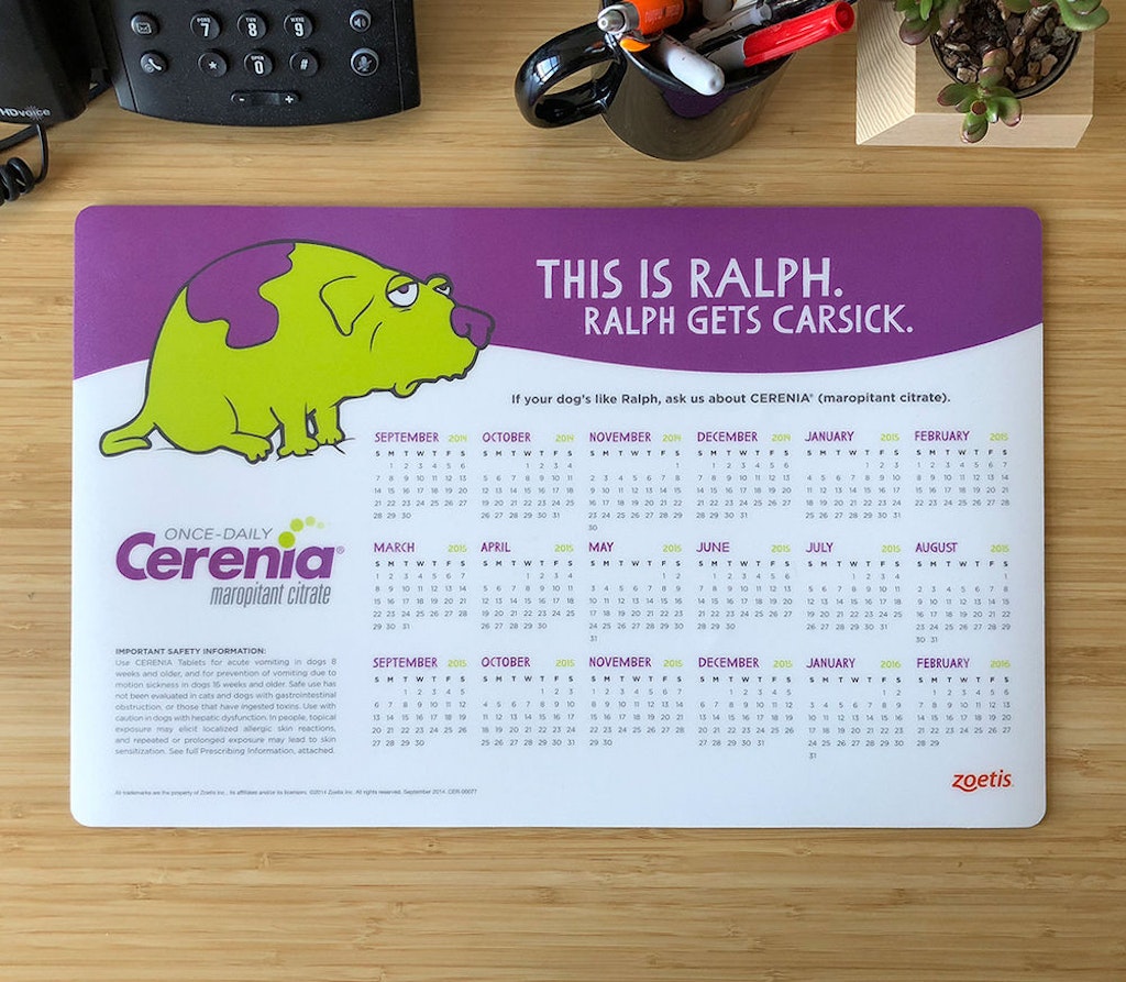 Mousepad calendar with Cerenia branding designed by DIGITAL L MEDIA LTD