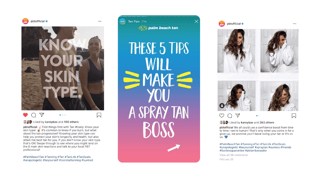 3 examples of Palm Beach Tan instagram posts